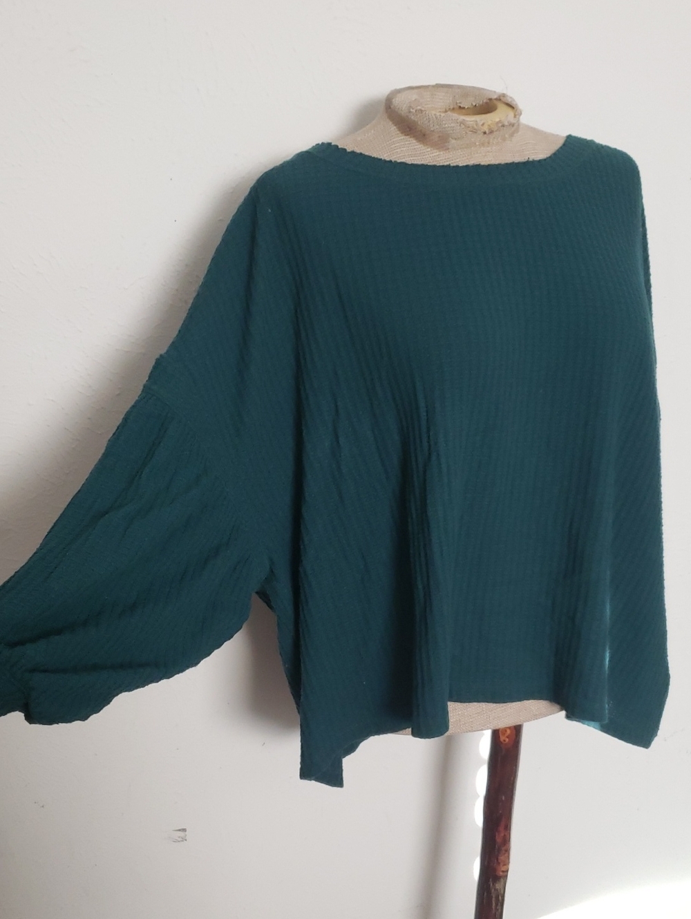 WE THE FREE LEO Teal Waffle Oversized Thermal Boatneck Top M